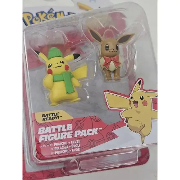 Pokemon 2022 Holiday Eevee & Pikachu Battle Figure Pack Christmas Set New - Picture 2 of 3